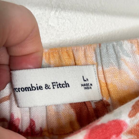ABERCROMBIE & FITCH Linen Blend Wide Leg Pull On Pant Orange Red Floral {U46} - Picture 4 of 5
